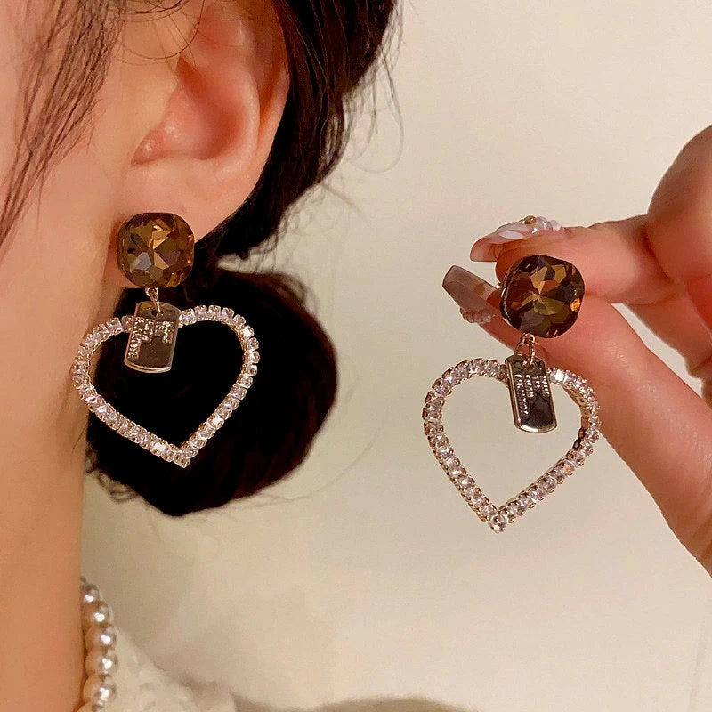 14K Gold-Plated Elegant Diamond Heart Earrings - elegant Diamond Heart Earrings