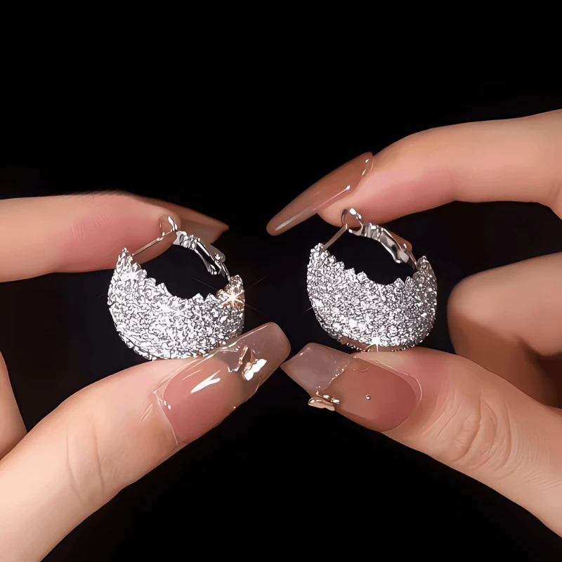 Angled view of the 14K Gold-Plated Elegant Diamond Mulberry Stone Bag Earrings