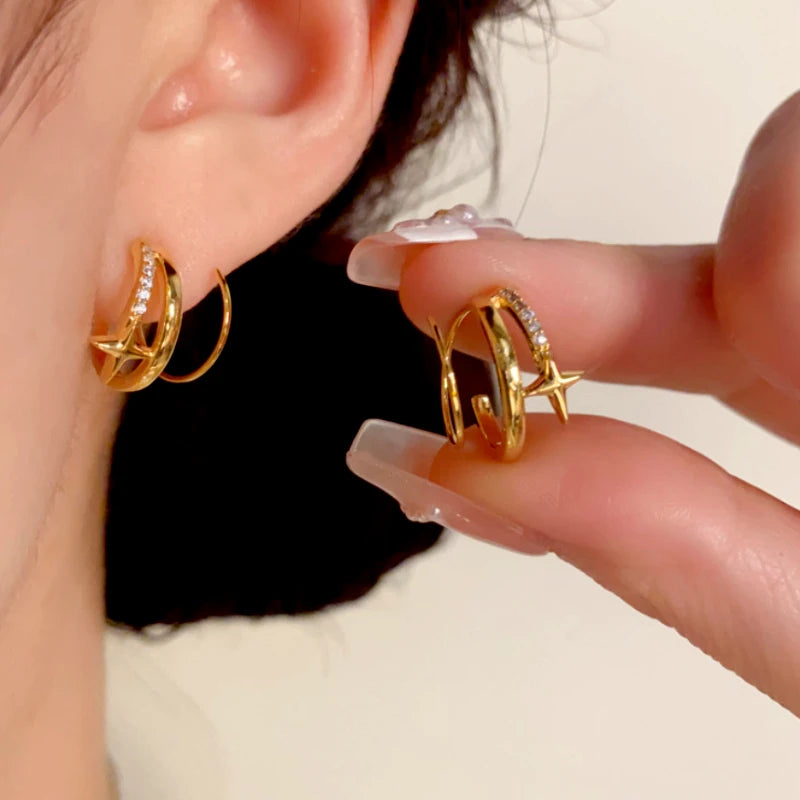 14K Gold-Plated Elegant Diamond Star Threader Earrings - elegant Star Threader Earrings