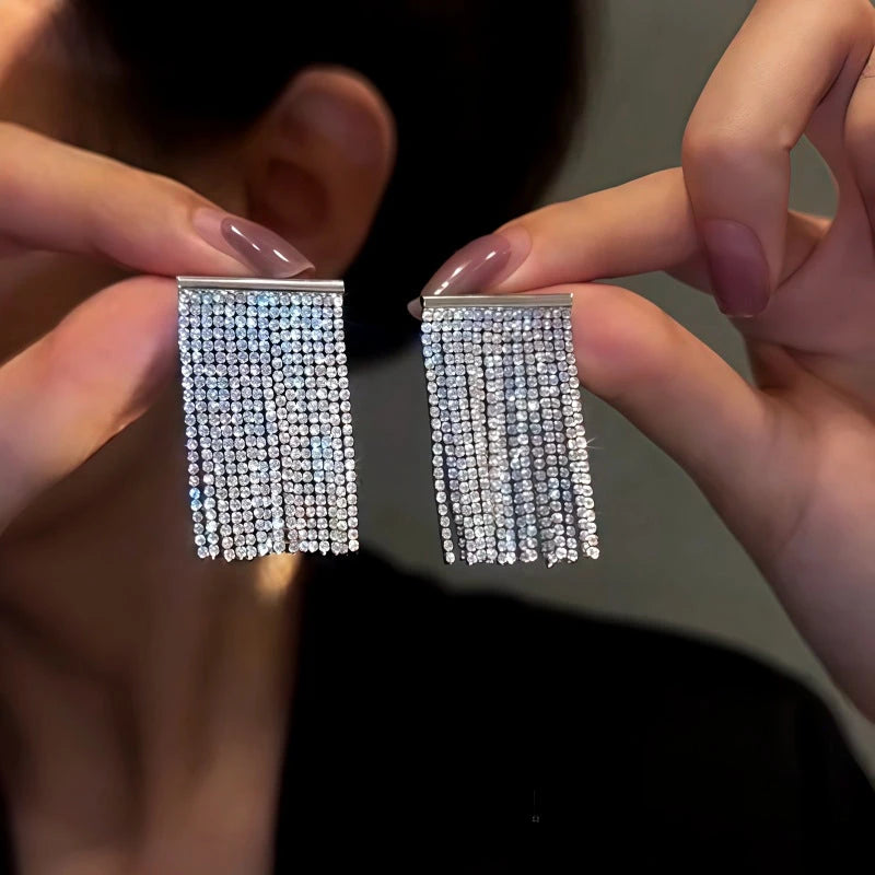 14K Gold-Plated Elegant Diamond Tassel Earrings - elegant Diamond Tassel Earrings