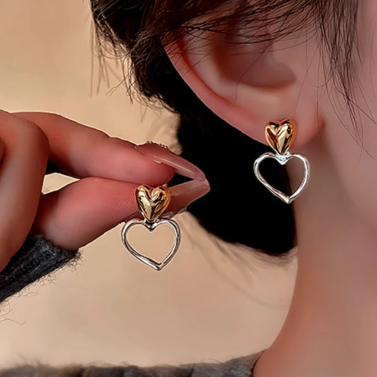 14K Gold-Plated Elegant Double-Heart Earrings - elegant Double Heart Earrings