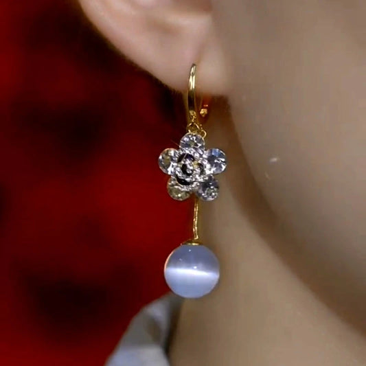 14K Gold-Plated Elegant Double-Layer Flower Cat's Eye Bead Earrings - elegant Flower Bead Earrings