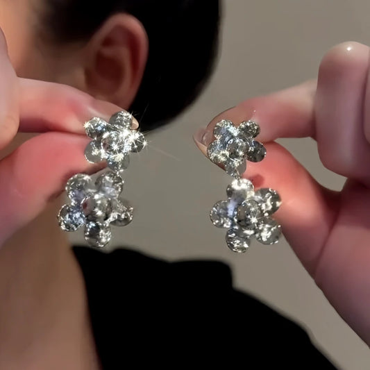 14K Gold-Plated Elegant Double-Layer Flower Tassel Earrings - elegant Flower Tassel Earrings