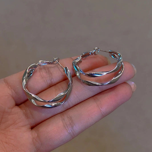 14K Gold-Plated Elegant Double-Layer Hoop Earrings - elegant Double Layer Hoops