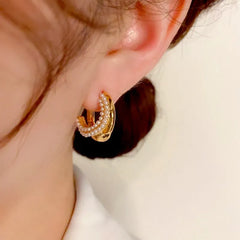 14K Gold-Plated Elegant Double-Layer Pearl Hoop Earrings - elegant Pearl Hoop Earrings