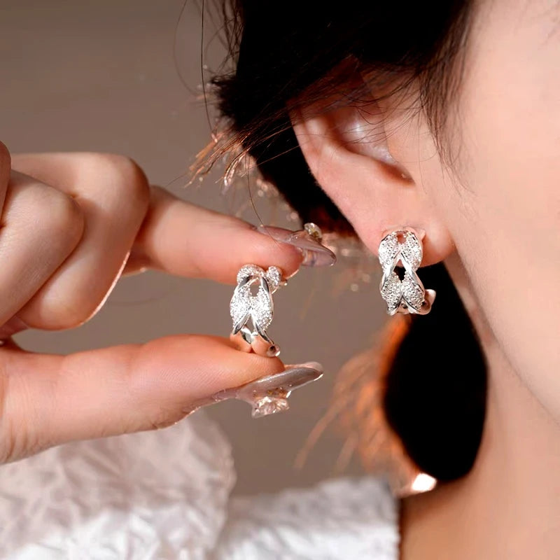 14K Gold-Plated Elegant Double-Layer Zircon C-Shaped Earrings - elegant Double Layer C-Hoops