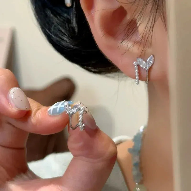 14K Gold-Plated Elegant Double-Layer Zircon Fishtail Pearl Stud Earrings - elegant Fishtail Pearl Studs