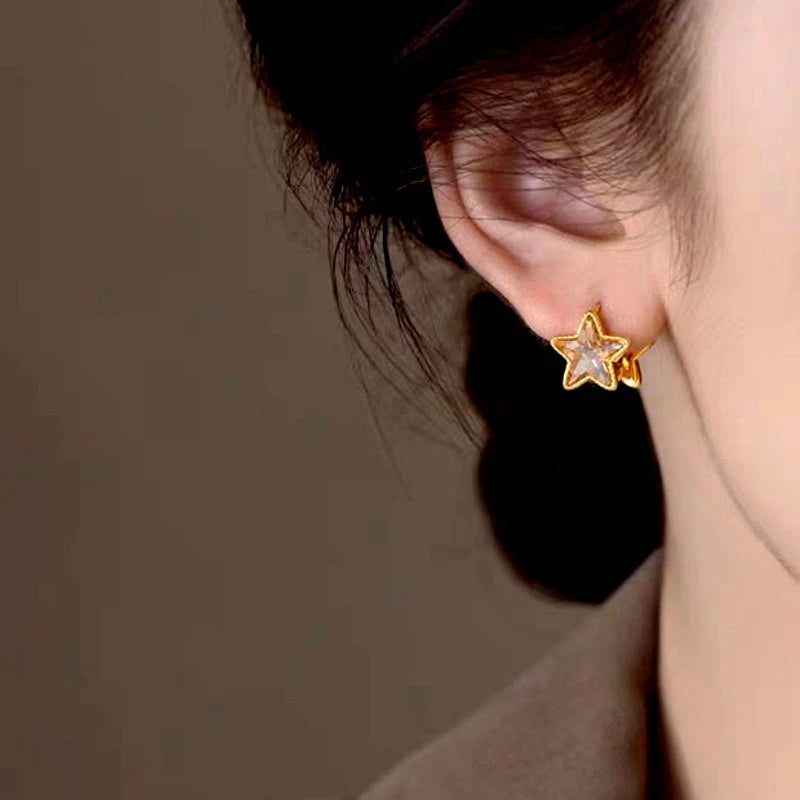 14K Gold-Plated Elegant Double-Sided Five-Pointed Star Earrings - elegant Double Sided Earrings