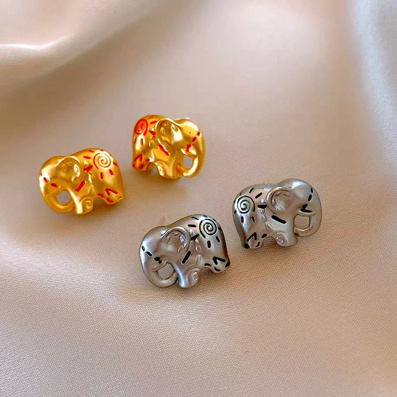 Close-up detail of the sparkling zircons and plating on the Elephant Stud Earrings