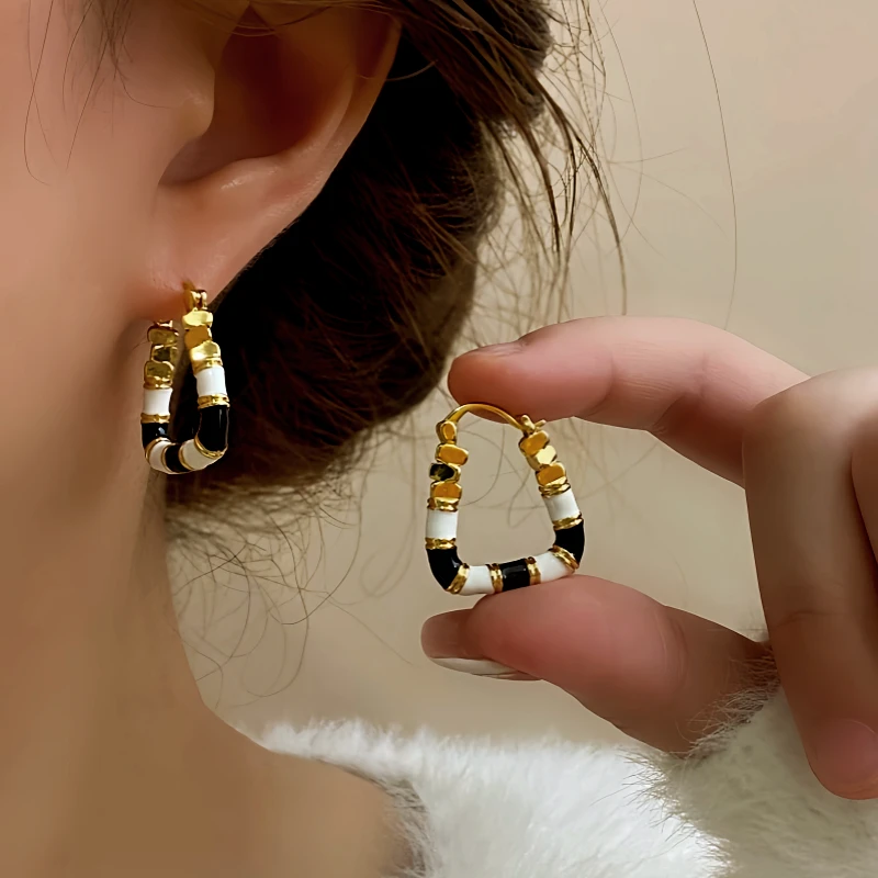 14K Gold-Plated Elegant Enamel Dripping Geometric Earrings - elegant Enamel Drop Earrings