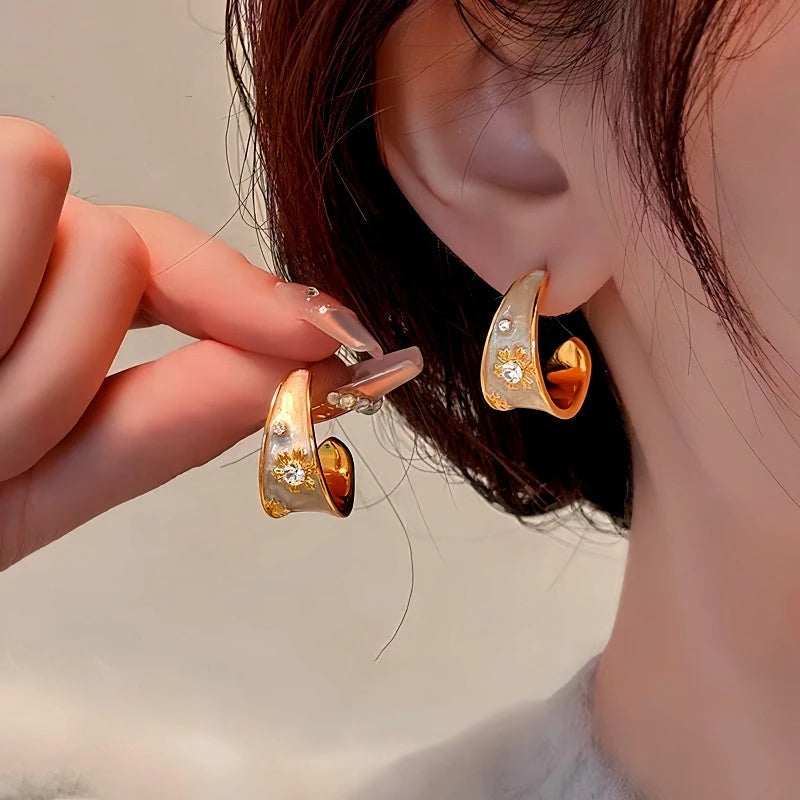 14K Gold-Plated Elegant Enamel Flower Earrings - elegant Enamel Flower Earrings