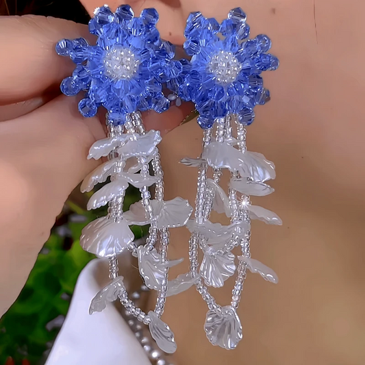 14K Gold-Plated Elegant Flower Beaded Tassel Earrings - elegant Beaded Tassel Earrings