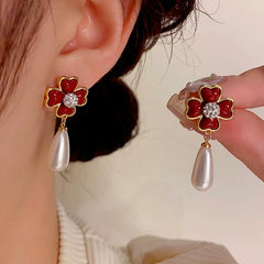 14K Gold-Plated Elegant Flower Pearl Earrings - elegant Flower Pearl Earrings