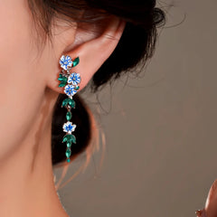 Close-up detail of the sparkling zircons and plating on the Flower Tassel Earrings