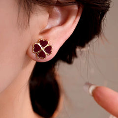 Close-up detail of the sparkling zircons and plating on the Red Clover Studs