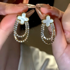 14K Gold-Plated Elegant Four-Leaf Zircon Tassel Earrings - elegant Clover Tassel Earrings