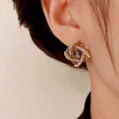 14K Gold-Plated Elegant Fragrant Zircon Pearl Stud Earrings - elegant Pearl Stud Earrings