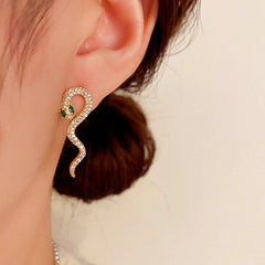 14K Gold-Plated Elegant Full Diamond Snake-Shaped Earrings - elegant Diamond Snake Earrings