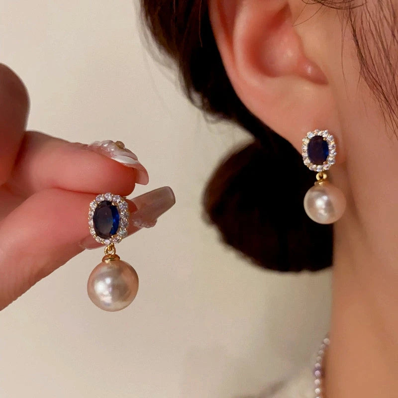 Close-up detail of the sparkling zircons and plating on the Gemstone Pearl Earrings