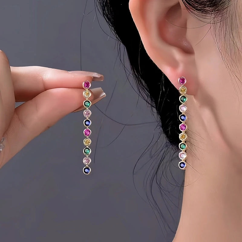 14K Gold-Plated Elegant Gemstone Tassel Earrings - elegant Gemstone Tassel Earrings