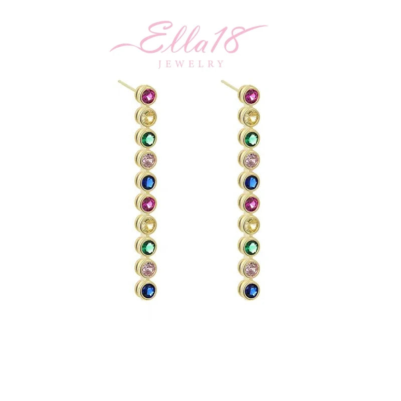 Angled view of the 14K Gold-Plated Elegant Gemstone Tassel Earrings