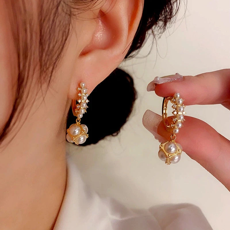 14K Gold-Plated Elegant Gentle Pearl Ball Earrings - elegant Pearl Ball Earrings