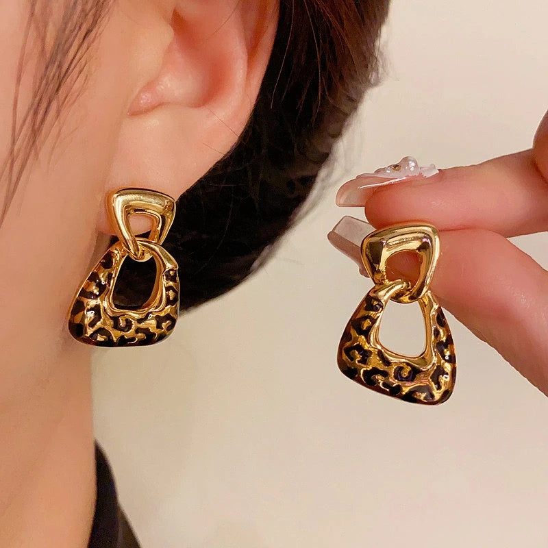 14K Gold-Plated Elegant Geometric Leopard Print Earrings - elegant Leopard Print Earrings