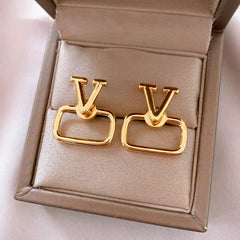 Angled view of the 14K Gold-Plated Elegant Geometric Square Letter Earrings