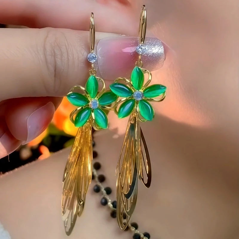 Close-up detail of the sparkling zircons and plating on the Flower Ear Hooks