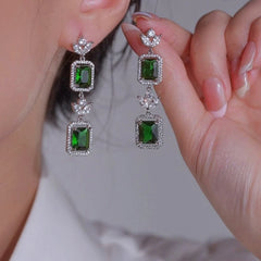 14K Gold-Plated Elegant Green Diamond Earrings - elegant Green Diamond Earrings