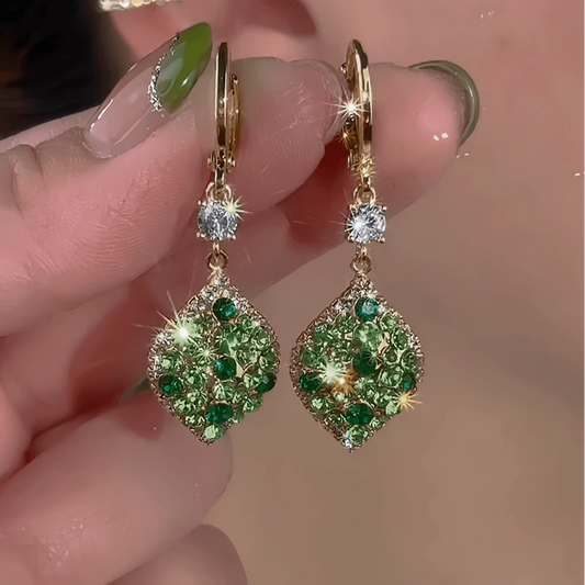 14K Gold-Plated Elegant Green Diamond Water Drop Earrings - elegant Green Water Drop Earrings