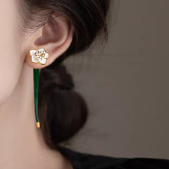 14K Gold-Plated Elegant Green Enamel Drip Glaze Flower Earrings - elegant Green Enamel Flower Earrings