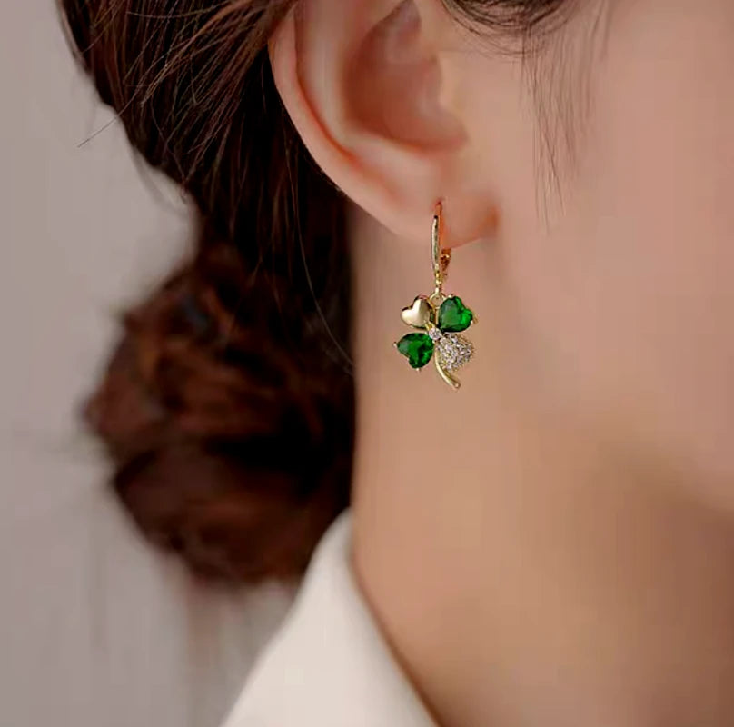 14K Gold-Plated Elegant Green Flower Earrings - elegant Green Flower Earrings