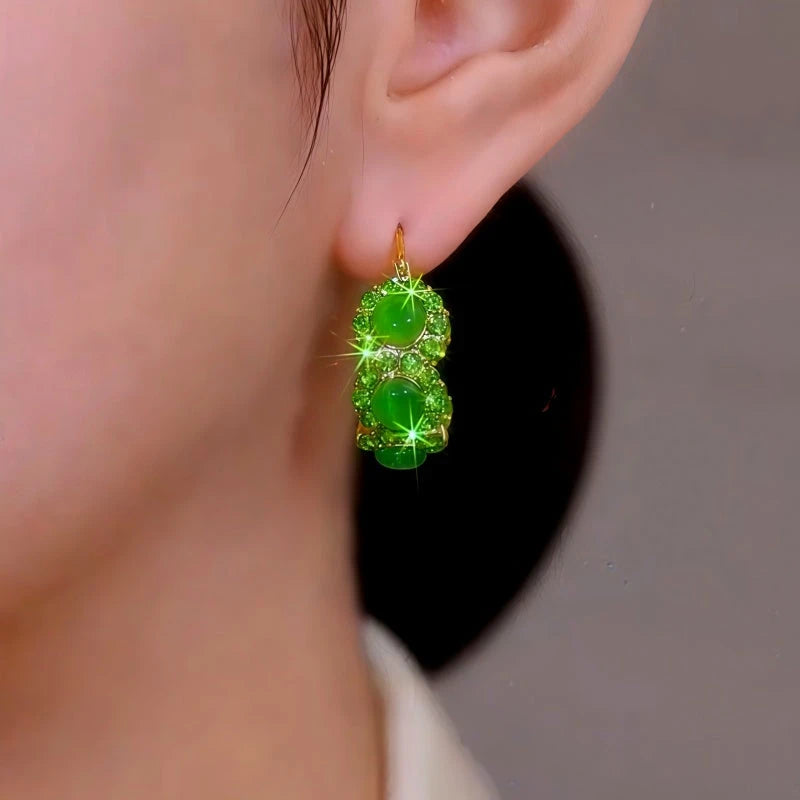 14K Gold-Plated Elegant Green Zircon Cat's Eye Stone Hoop Earrings - elegant Cat's Eye Hoop Earrings