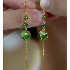 14K Gold-Plated Elegant Green Zircon Diamond Cat's Eye Stone Threader Earrings - elegant Cat's Eye Threader Earrings