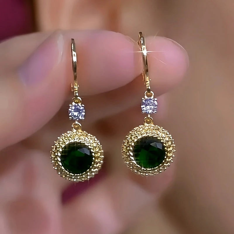 14K Gold-Plated Elegant Green Zircon Diamond Earrings - elegant Green Zircon Earrings