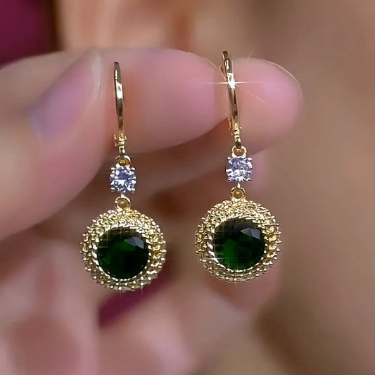 14K Gold-Plated Elegant Green Zircon Diamond Earrings - elegant Green Zircon Earrings