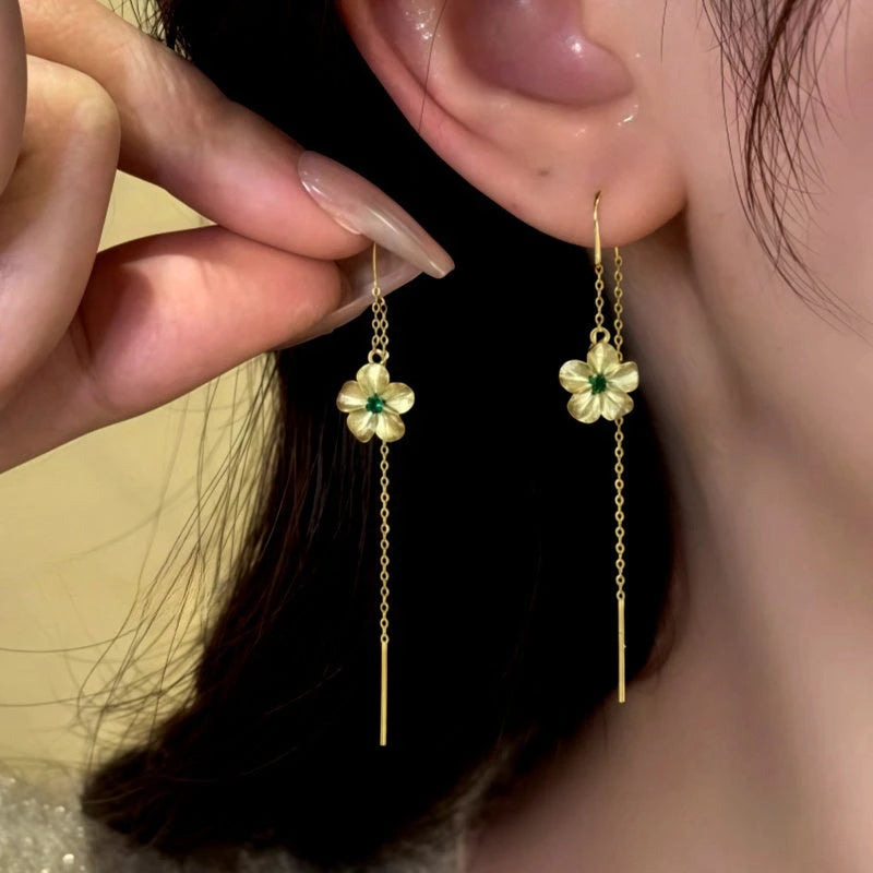 14K Gold-Plated Elegant Green Zircon Diamond Threader Earrings - elegant Zircon Threader Earrings