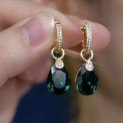 14K Gold-Plated Elegant Green Zircon Water Drop Earrings - elegant Green Zircon Water Drop Earrings