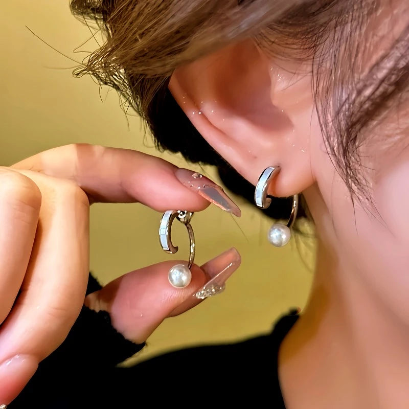 14K Gold-Plated Elegant Half-Circle Bead Earrings - elegant Silver Bead Earrings