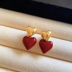 Angled view of the 14K Gold-Plated Elegant Heart-Design Earrings