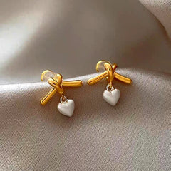 Close-up detail of the sparkling zircons and plating on the Heart Design Earrings