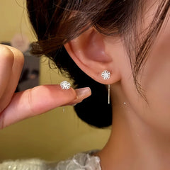 Close-up detail of the sparkling zircons and plating on the Flower Threader Earrings