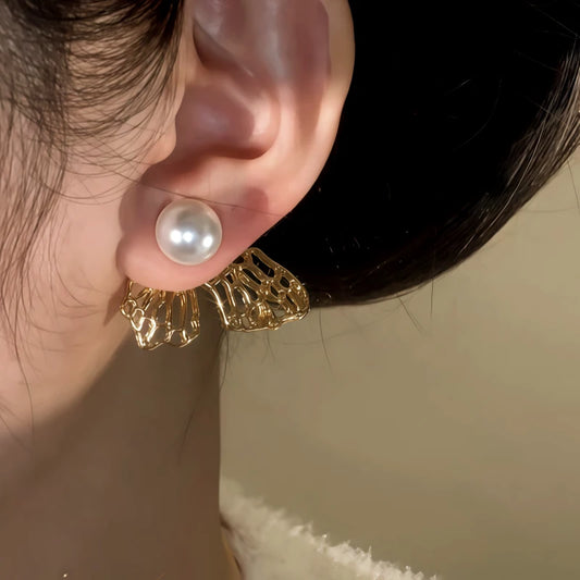 14K Gold-Plated Elegant Hollow Pearl Butterfly Earrings - elegant Pearl Butterfly Earrings