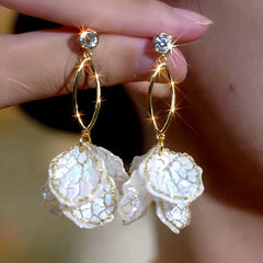 14K Gold-Plated Elegant Ice Cracked Petal Tassel Earrings - elegant Petal Tassel Earrings