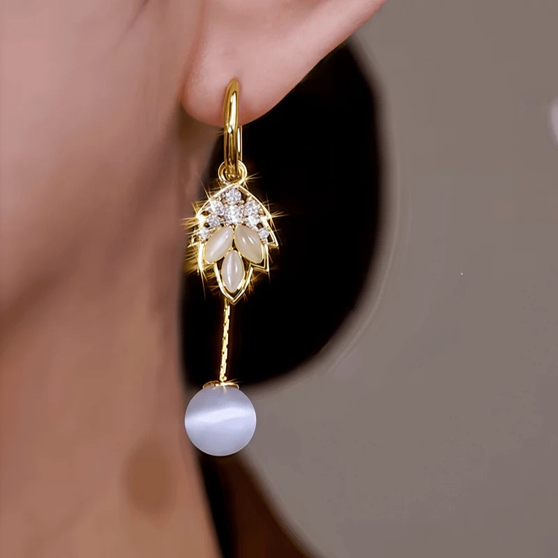 14K Gold-Plated Elegant Jade Leaf Bead Tassel Earrings - elegant Jade Leaf Earrings