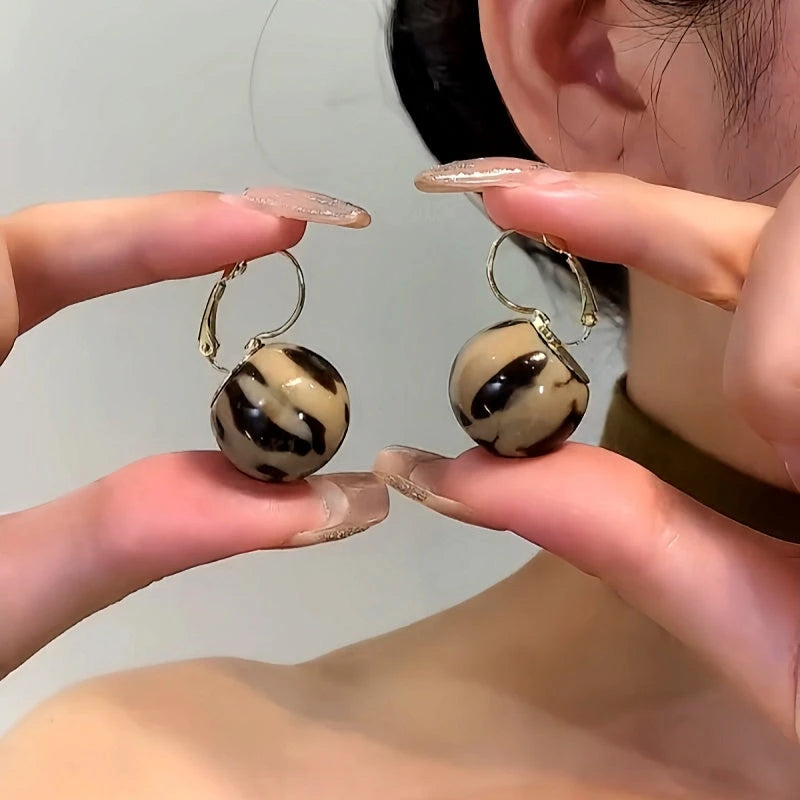 14K Gold-Plated Elegant Leopard Print Ball Earrings - elegant Leopard Print Ball Earrings