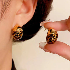 14K Gold-Plated Elegant Leopard Print Half-Circle Earrings - elegant Leopard Print Half-Circle Earrings