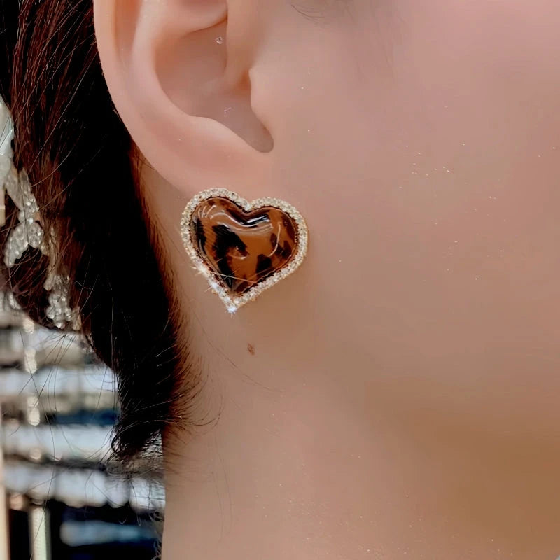 14K Gold-Plated Elegant Leopard Print Heart Earrings - elegant Leopard Print Heart Earrings