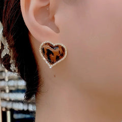 14K Gold-Plated Elegant Leopard Print Heart Earrings - elegant Leopard Print Heart Earrings